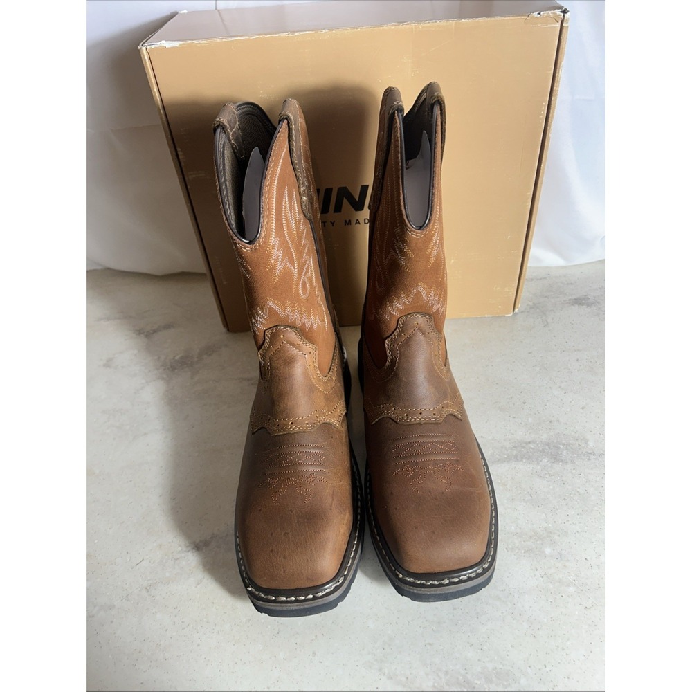 NINGO Men Square Steel Toe Western Work Boots Waterproof Cowboy Boot Size 11